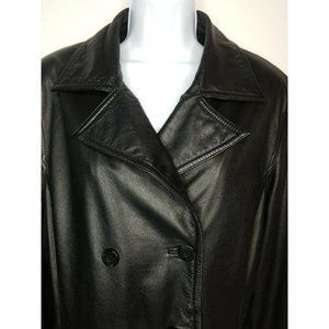 *Vintage Womens Wilsons Black Leather Double Breasted Medium Jacket zip lining *